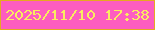 文字の大きさ：5、枠の色：e6a920、背景の色：fd5dc0、文字の色：f9ed5f 無料ブログパーツのブログ時計