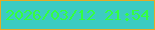 文字の大きさ：2、枠の色：e6aa24、背景の色：3cccc1、文字の色：34ff3f 無料ブログパーツのブログ時計