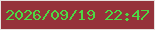 文字の大きさ：3、枠の色：e6e1de、背景の色：95323a、文字の色：4dd943 無料ブログパーツのブログ時計