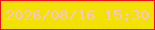 文字の大きさ：2、枠の色：e71616、背景の色：f2e201、文字の色：fec1d3 無料ブログパーツのブログ時計