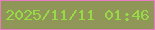 文字の大きさ：4、枠の色：e77cc2、背景の色：909658、文字の色：98d947 無料ブログパーツのブログ時計
