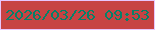 文字の大きさ：1、枠の色：e7c6fd、背景の色：c74343、文字の色：058169 無料ブログパーツのブログ時計