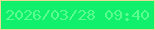 文字の大きさ：5、枠の色：e7d996、背景の色：11f06d、文字の色：59fe8f 無料ブログパーツのブログ時計