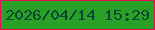 文字の大きさ：2、枠の色：e80a54、背景の色：29a026、文字の色：0a4631 無料ブログパーツのブログ時計