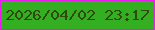 文字の大きさ：2、枠の色：e81bec、背景の色：34af22、文字の色：30490e 無料ブログパーツのブログ時計