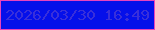 文字の大きさ：4、枠の色：e843bd、背景の色：0510ea、文字の色：382fdb 無料ブログパーツのブログ時計