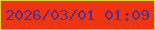 文字の大きさ：2、枠の色：e8ca3b、背景の色：ef3413、文字の色：552f82 無料ブログパーツのブログ時計