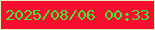 文字の大きさ：1、枠の色：e8ecb8、背景の色：f90d2e、文字の色：37eb36 無料ブログパーツのブログ時計