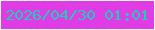 文字の大きさ：2、枠の色：e8fdf1、背景の色：e03ce5、文字の色：21ccb7 無料ブログパーツのブログ時計