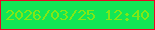 文字の大きさ：5、枠の色：e90725、背景の色：12e755、文字の色：82e716 無料ブログパーツのブログ時計