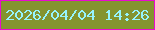 文字の大きさ：2、枠の色：e90ad0、背景の色：849430、文字の色：96f4fe 無料ブログパーツのブログ時計