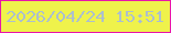 文字の大きさ：4、枠の色：e915aa、背景の色：eff24b、文字の色：acbfce 無料ブログパーツのブログ時計