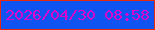 文字の大きさ：1、枠の色：e9290d、背景の色：0f54f0、文字の色：dc05cb 無料ブログパーツのブログ時計