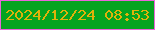 文字の大きさ：3、枠の色：e965db、背景の色：05a420、文字の色：e0b20a 無料ブログパーツのブログ時計