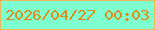 文字の大きさ：4、枠の色：e9ba57、背景の色：7efecf、文字の色：dc8e18 無料ブログパーツのブログ時計