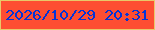 文字の大きさ：3、枠の色：e9c869、背景の色：fe4e32、文字の色：0434d6 無料ブログパーツのブログ時計