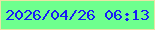文字の大きさ：4、枠の色：e9e4a5、背景の色：6eff8e、文字の色：171cf7 無料ブログパーツのブログ時計