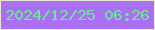 文字の大きさ：2、枠の色：e9e7d1、背景の色：aa6ff3、文字の色：6aea96 無料ブログパーツのブログ時計