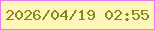 文字の大きさ：1、枠の色：ea79f4、背景の色：fcf6b8、文字の色：86871c 無料ブログパーツのブログ時計