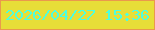 文字の大きさ：2、枠の色：ea994c、背景の色：e7de38、文字の色：4dfede 無料ブログパーツのブログ時計