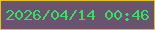 文字の大きさ：1、枠の色：eac306、背景の色：6b526e、文字の色：34e05e 無料ブログパーツのブログ時計