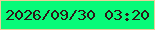 文字の大きさ：1、枠の色：eacf99、背景の色：07fa79、文字の色：2e1718 無料ブログパーツのブログ時計