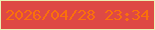 文字の大きさ：2、枠の色：eaf0b4、背景の色：de4944、文字の色：fa700b 無料ブログパーツのブログ時計