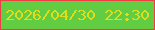 文字の大きさ：3、枠の色：eb3f45、背景の色：62cd43、文字の色：e0de1c 無料ブログパーツのブログ時計