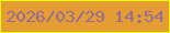 文字の大きさ：2、枠の色：ebfd03、背景の色：e59c33、文字の色：936c99 無料ブログパーツのブログ時計
