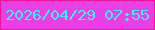 文字の大きさ：5、枠の色：ec1599、背景の色：e93fe4、文字の色：35f1fa 無料ブログパーツのブログ時計