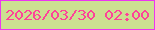 文字の大きさ：2、枠の色：ec35f0、背景の色：cce091、文字の色：fe4398 無料ブログパーツのブログ時計