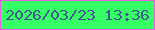 文字の大きさ：4、枠の色：ec5ee6、背景の色：36ff66、文字の色：465891 無料ブログパーツのブログ時計