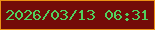文字の大きさ：3、枠の色：ec9015、背景の色：730b08、文字の色：51d05e 無料ブログパーツのブログ時計