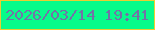 文字の大きさ：2、枠の色：ecce31、背景の色：08fb8a、文字の色：7472a7 無料ブログパーツのブログ時計