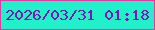 文字の大きさ：2、枠の色：ed34a1、背景の色：20f1cb、文字の色：7f14b1 無料ブログパーツのブログ時計