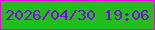 文字の大きさ：1、枠の色：ee02df、背景の色：26bc1e、文字の色：7c09e4 無料ブログパーツのブログ時計
