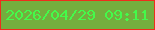 文字の大きさ：3、枠の色：ee2d1c、背景の色：74ae3e、文字の色：44fa4a 無料ブログパーツのブログ時計