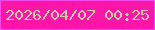 文字の大きさ：1、枠の色：ee4af2、背景の色：fe15aa、文字の色：c7cfa4 無料ブログパーツのブログ時計