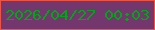 文字の大きさ：1、枠の色：ee5241、背景の色：73366d、文字の色：00a617 無料ブログパーツのブログ時計
