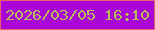 文字の大きさ：5、枠の色：ee5d71、背景の色：a807d6、文字の色：b5be58 無料ブログパーツのブログ時計