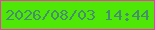 文字の大きさ：1、枠の色：ef39b3、背景の色：4fe705、文字の色：458f6f 無料ブログパーツのブログ時計