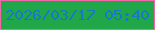 文字の大きさ：2、枠の色：ef69a7、背景の色：20a74a、文字の色：1977c7 無料ブログパーツのブログ時計