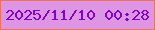 文字の大きさ：1、枠の色：ef7257、背景の色：de96e4、文字の色：8202cd 無料ブログパーツのブログ時計