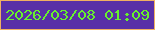 文字の大きさ：4、枠の色：efb062、背景の色：582fa7、文字の色：67f12d 無料ブログパーツのブログ時計