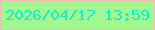 文字の大きさ：3、枠の色：efbfb6、背景の色：a1f890、文字の色：14f0cf 無料ブログパーツのブログ時計