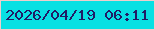 文字の大きさ：2、枠の色：efcecc、背景の色：08e0e3、文字の色：211c66 無料ブログパーツのブログ時計
