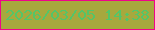 文字の大きさ：1、枠の色：f0038a、背景の色：a7a83e、文字の色：54c568 無料ブログパーツのブログ時計
