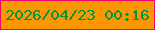 文字の大きさ：5、枠の色：f00868、背景の色：fb9702、文字の色：04933d 無料ブログパーツのブログ時計