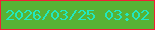 文字の大きさ：3、枠の色：f02036、背景の色：57b335、文字の色：21e8c0 無料ブログパーツのブログ時計