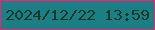 文字の大きさ：4、枠の色：f02372、背景の色：1c7f85、文字の色：113925 無料ブログパーツのブログ時計